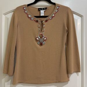 J.A.C. Tan Embellished Women's Top